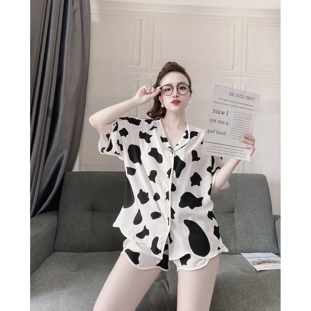 Pijama nữ, bộ mặc nhà tay ngắn, chất lụa 100D đẹp, mát, ít nhăn, phom rộng thoải mái dưới 65kg mặc vừa | BigBuy360 - bigbuy360.vn