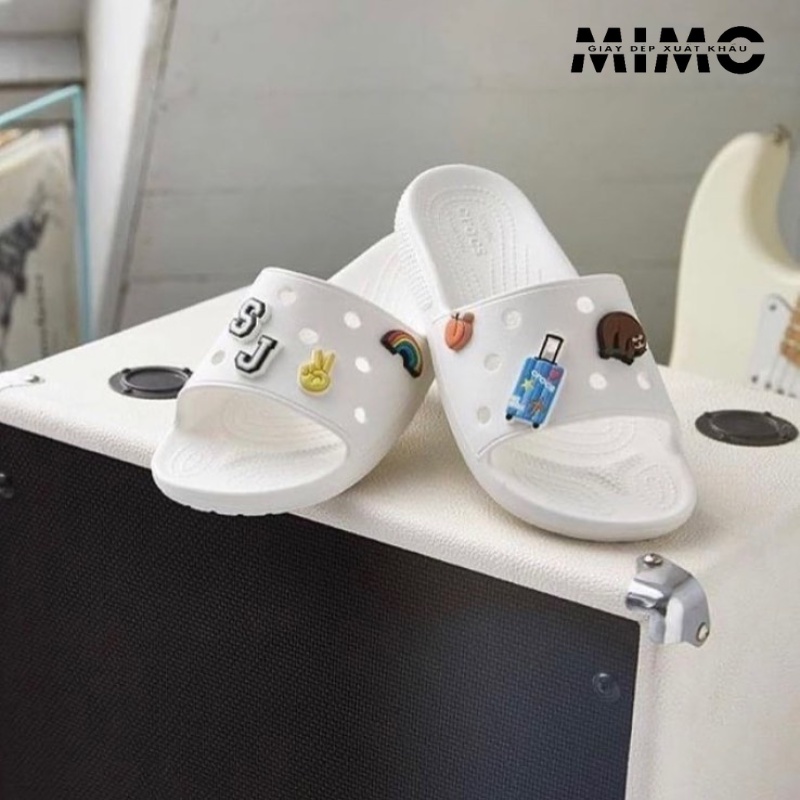 Tặng jibit, Dép lê Classic Trắng Full êm nhẹ, đế ma sát chống trơn trượt cho nam nữ