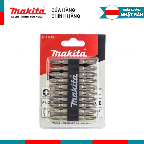 Bộ mũi vặn vít 2 đầu 10 cái Makita (mã sản phẩm: D-31740) | Phụ kiện Makita chính hãng