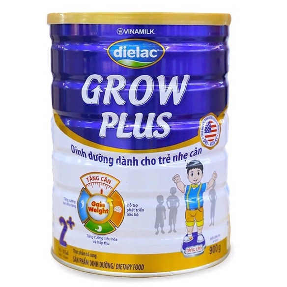 Sữa bột Dielac Grow Plus 2+ xanh cho trẻ nhẹ cân lon 900g ( Từ 2 tới 10 tuổi)