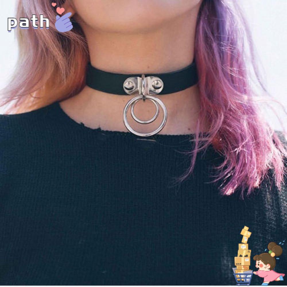 PATH Fashion Choker Necklace Handmade Harajuku Double O RING New Rock Punk Dark Leather Collar/Multicolor
