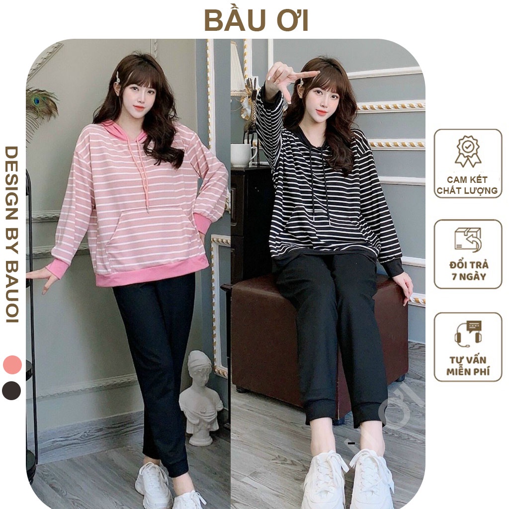 [BAUOI B25] BỘ ĐỒ BẦU NỈ DA CÁ CÓ MŨ BO GẤU CHỈNH CHUN BỤNG THIẾT KẾ TRẺ TRUNG - BỘ BẦU THU ĐÔNG TRƯỚC VÀ SAU SINH