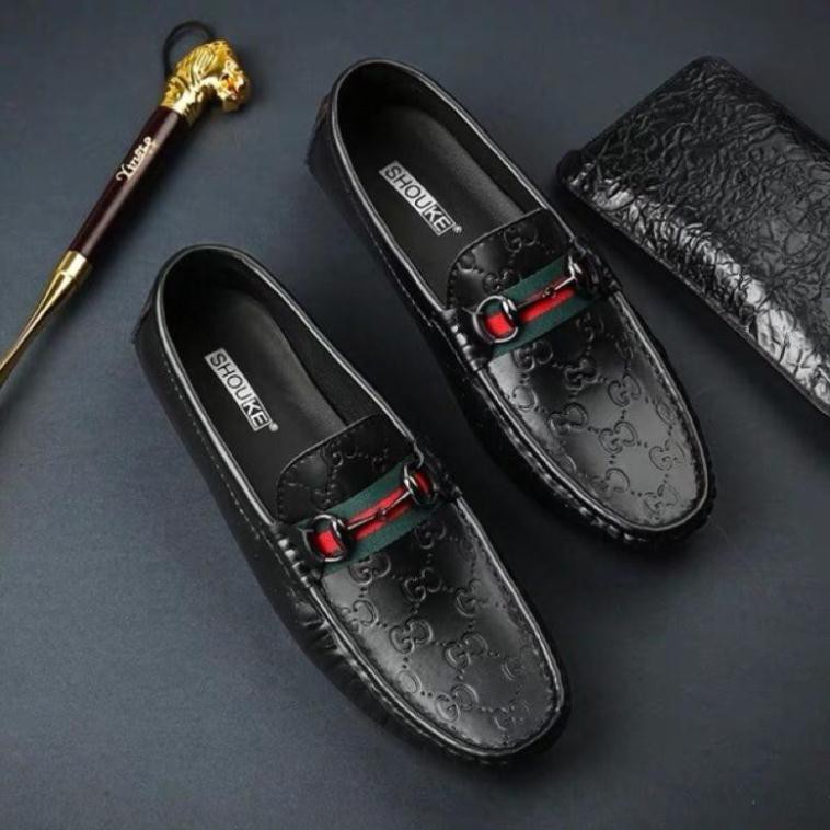 Giày mọi nam Gucci khoá đen cao cấp,giày moca- mã GC03