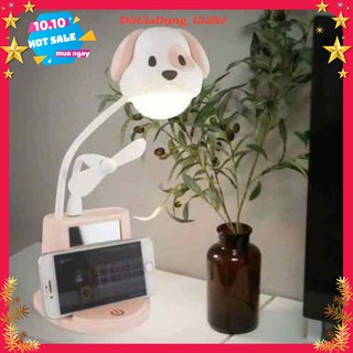 Đèn-gương-quạt 3in1, đèn học chống cận kiêm kệ để bút, quạt tích điện hình chú chó