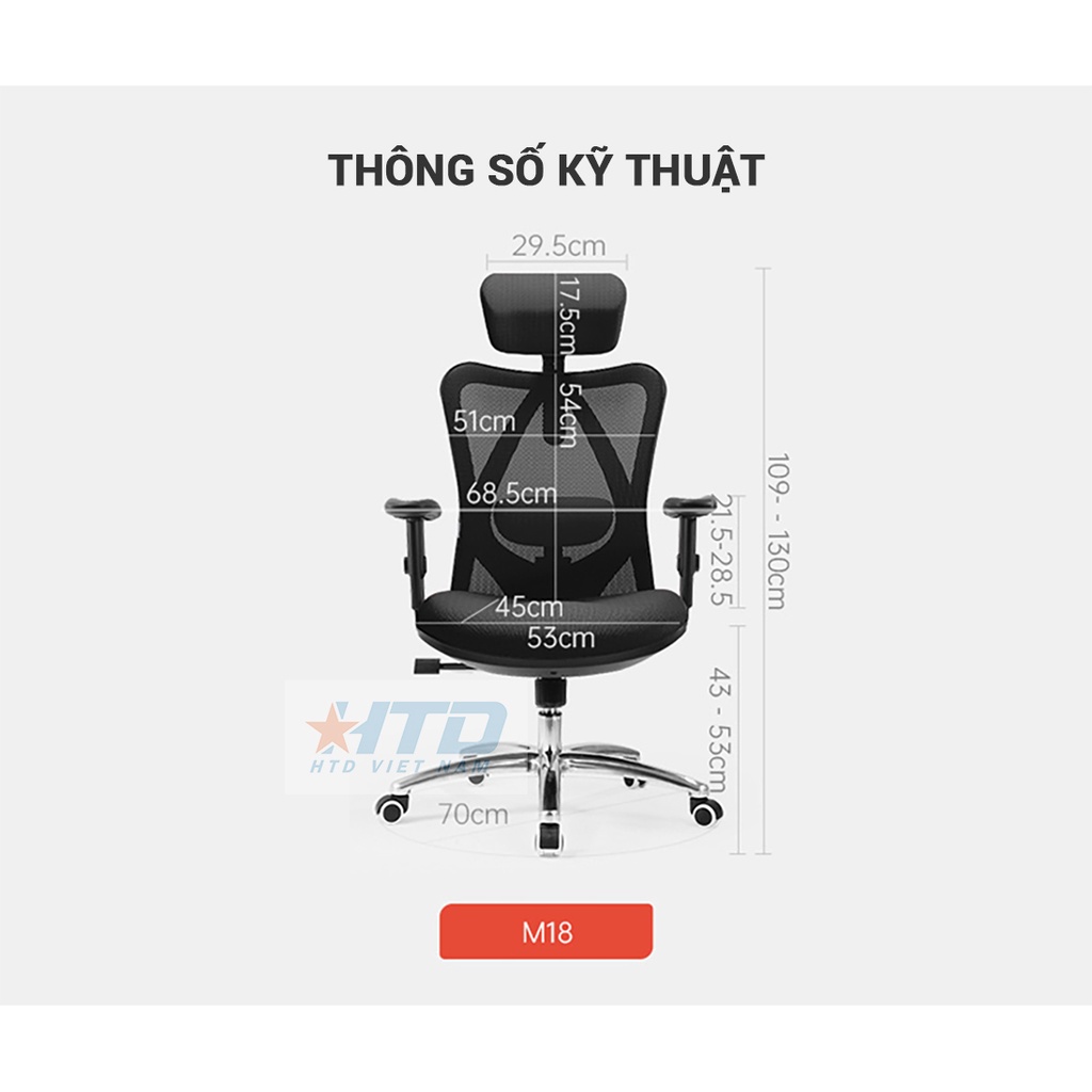 SIHOO M18 - ghế công thái học Egronomic full lưới thoáng khí, ghế văn phòng điều chỉnh thắt lung bảo vệ cột sống