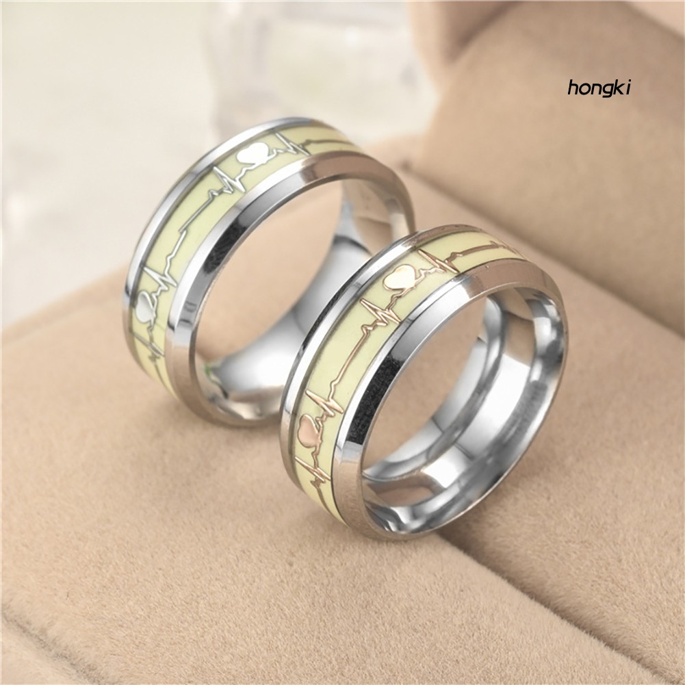 Nhẫn Thép Không Gỉ Hình Nhịp Tim Phát Sáng Trong Đêm