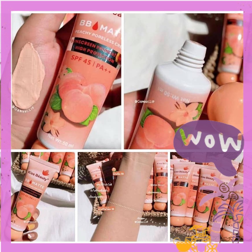 KEM NỀN BB CREAM 3IN1 ĐÀO PEACH KISSBEAUTY makeup foudation mỏng nhẹ căng bóng trang điểm nhanh sỉ rẻnội địa NGỰA BEAUTY | BigBuy360 - bigbuy360.vn