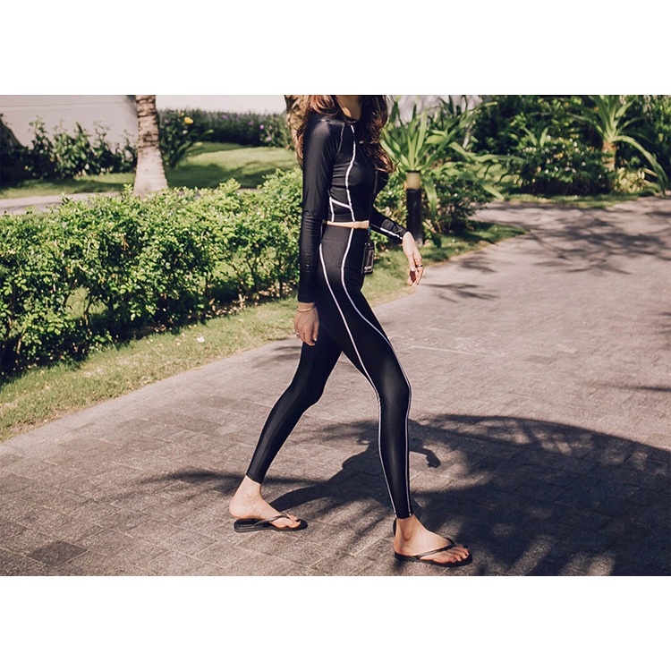 Bikini, Bộ Đồ bơi nữ áo tắm 3 mảnh dài tay croptop quần dài học bơi,đi lặn biển dáng năng động,thể thao cao cấp kín đáo