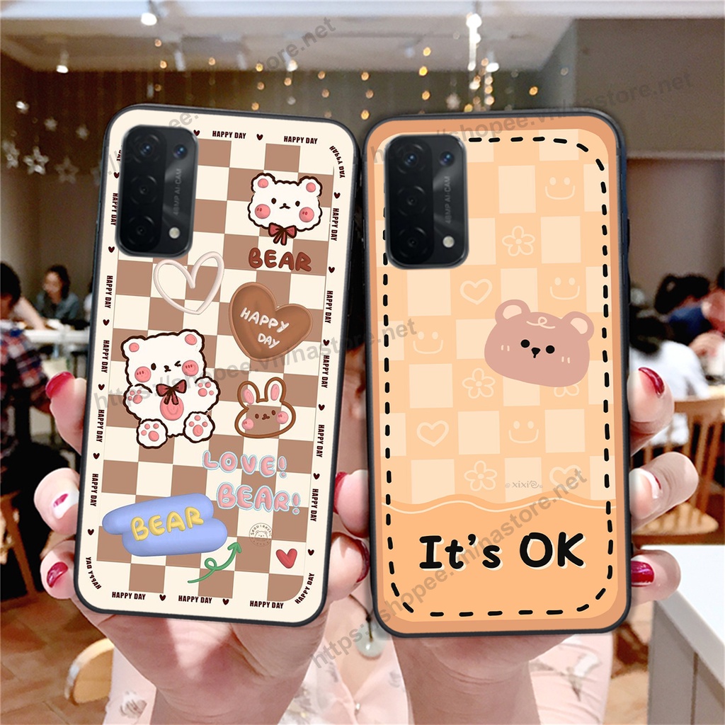 Ốp lưng Oppo A54 / A55 4G / A55 5G trái tim hình gấu cute cá tính, giá rẻ, cực bền