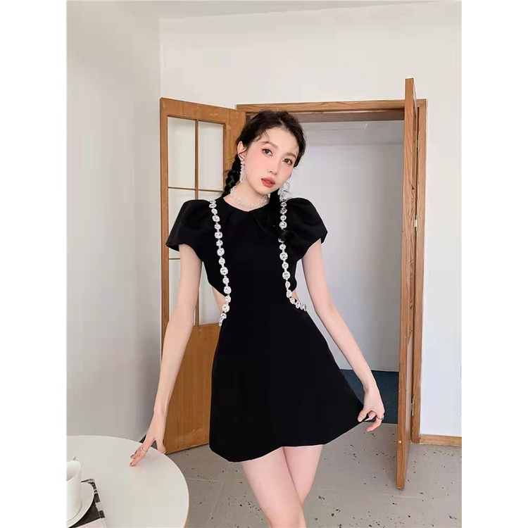 Đầm Đen Đính Đá Thời Trang Sang Trọng Phong Cách Phương Tây Cho Nữ