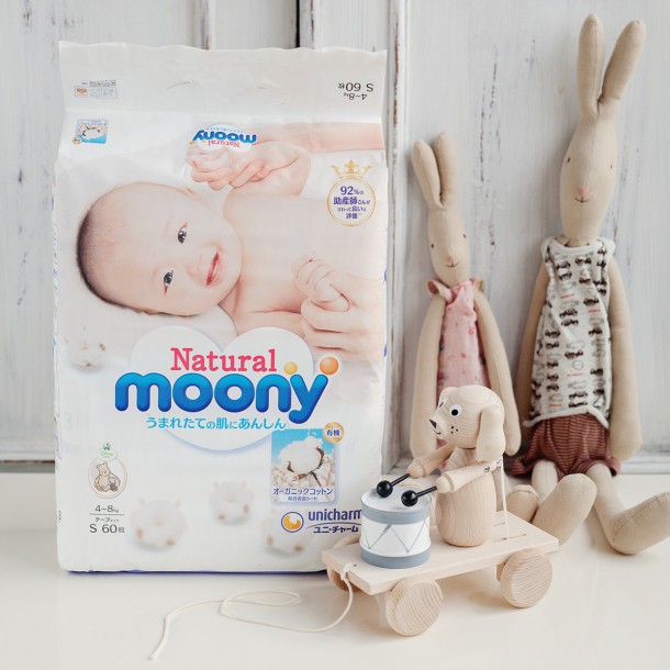 Bỉm quần/dán MOONY NATURAL trắng từ bông hữu cơ, nội địa nhật đủ size NB63/S58/M48/L36/XL32