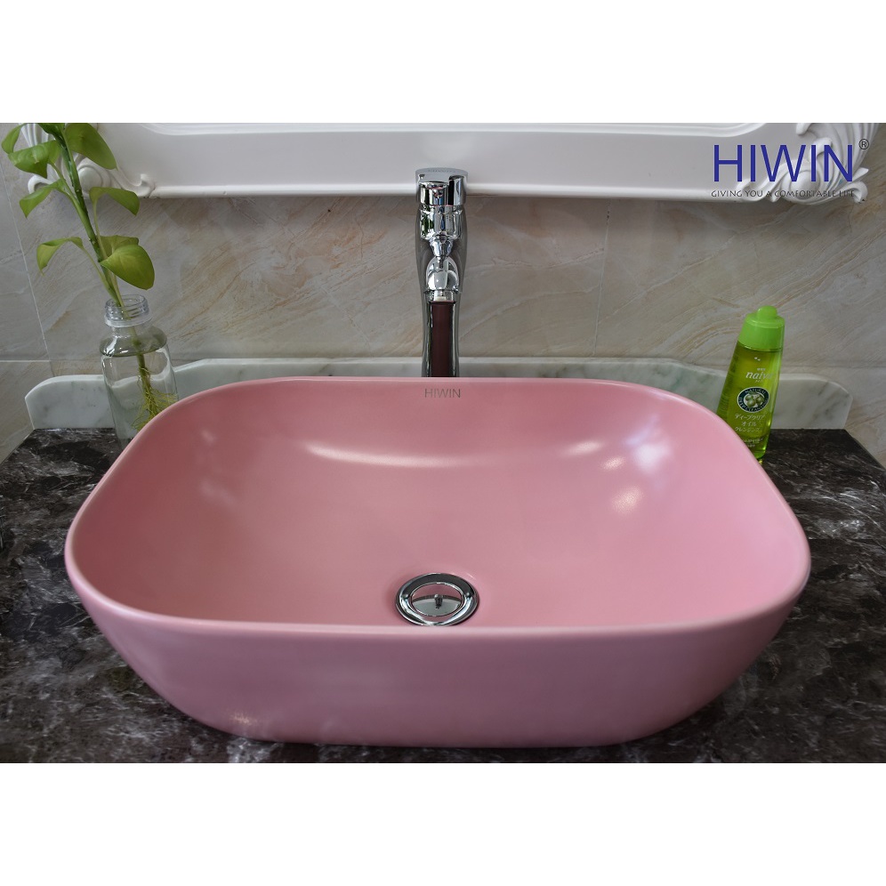Chậu rửa mặt lavabo sứ đặt bàn nghệ thuật màu hồng HIWIN LP-A462