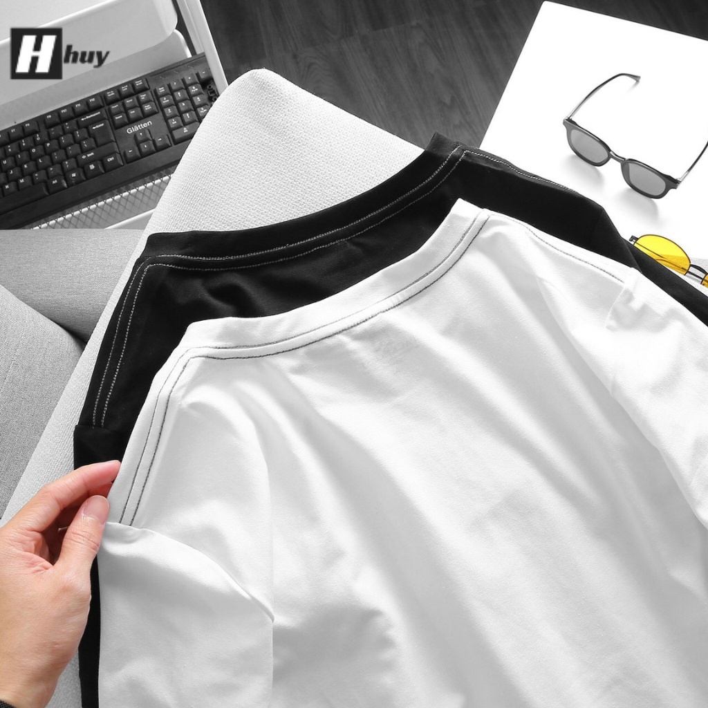 Áo thun nam tay ngắn cổ tròn, màu phối lạ mắt, vải thun cotton xuất