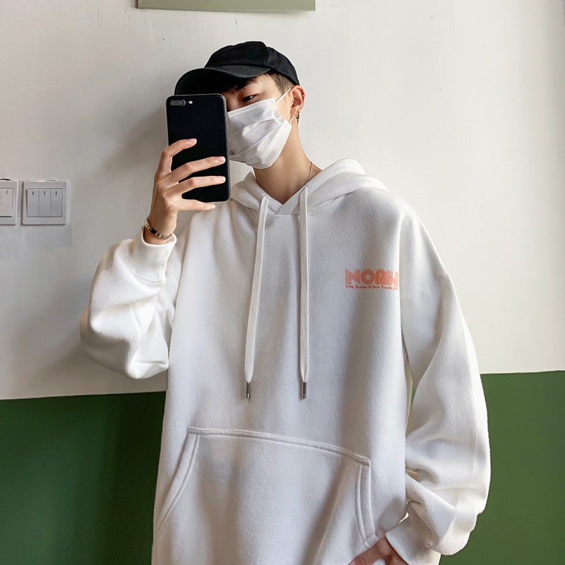Áo hoodie nam tay dài dáng rộng phong cách retro Hong Kong thời trang xuân thu