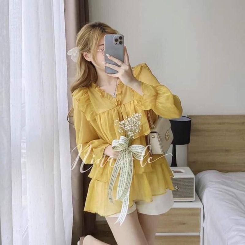 Set áo bèo tầng babydoll bánh bèo mix quần short tacta khoá kéo