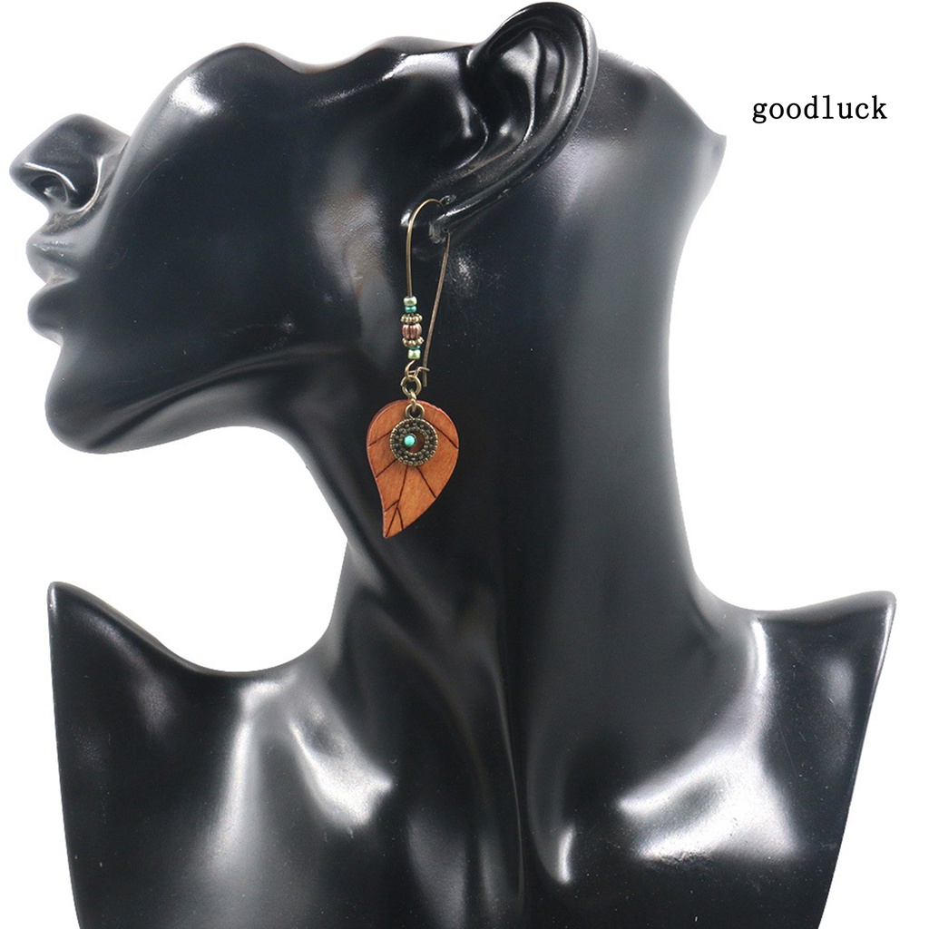 1 Đôi Bông Tai Hình Giọt Nước Bằng Gỗ Phong Cách Bohemian Thời Trang