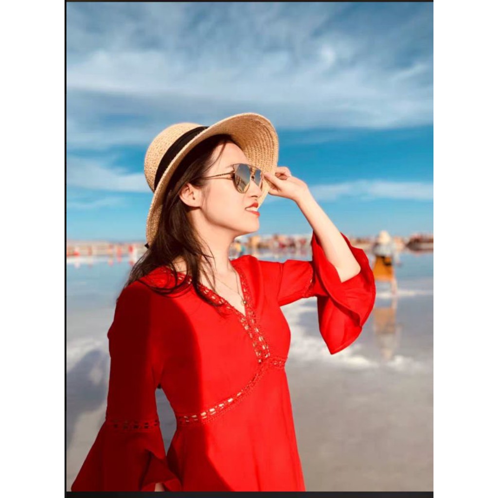 Váy Thổ Cẩm Boho Đỏ Tay Xòe ❤️FREESHIP❤️ Sẵn S M | BigBuy360 - bigbuy360.vn