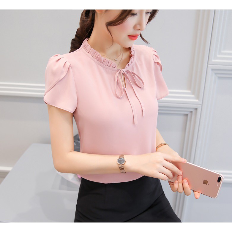 Áo Kiểu Nữ Tay Ngắn Búp Sen Vải Manggo Lụa cao cấp