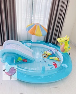 (echi) Bể bơi phao cầu trượt Intex