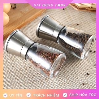 Lọ Xay Tiêu Cầm Tay Đa Năng, Dụng Cụ Xay Tiêu Thủy Tinh Cối Xay Hạt Tiêu Nắp Inox