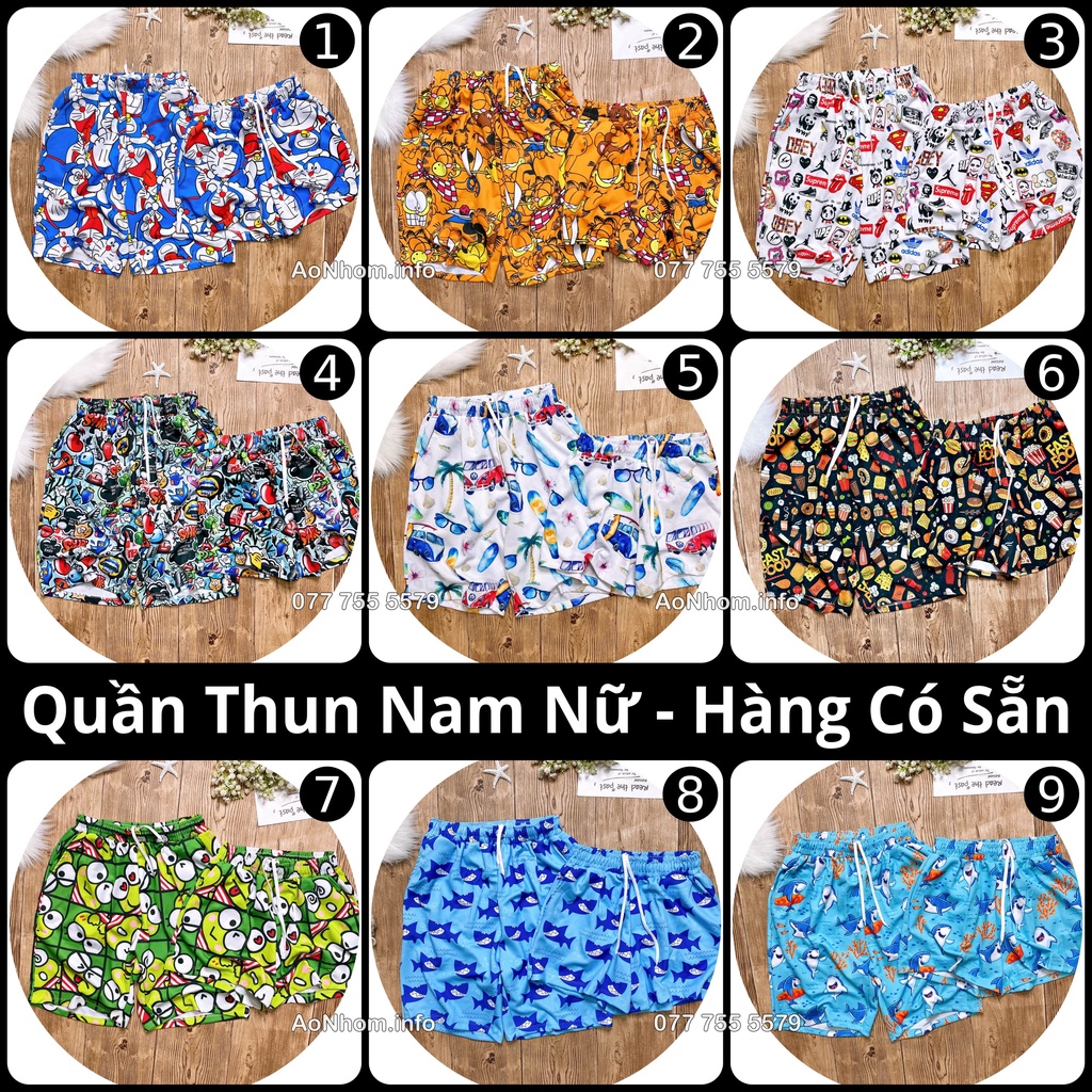 Quần Thun Nam Nữ - Mèo Garfield, Mèo Doremon, Logo, Ếch Xanh Keroppi, Ma Dâu, Fastfood, Pizza, Cá Mập Xanh San Hô