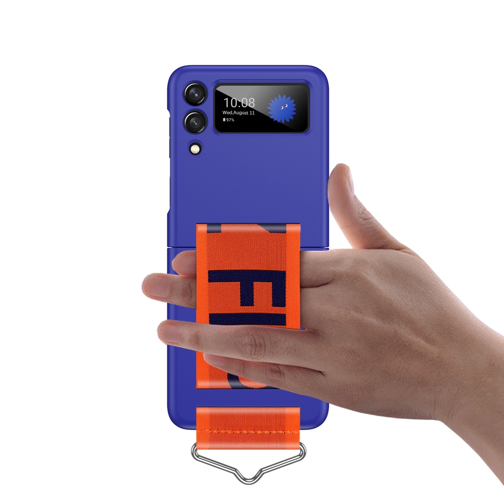 For Samsung Galaxy Z Flip 3 5G Slim Plastic PC Back Cover Strap Wrist Strap Case