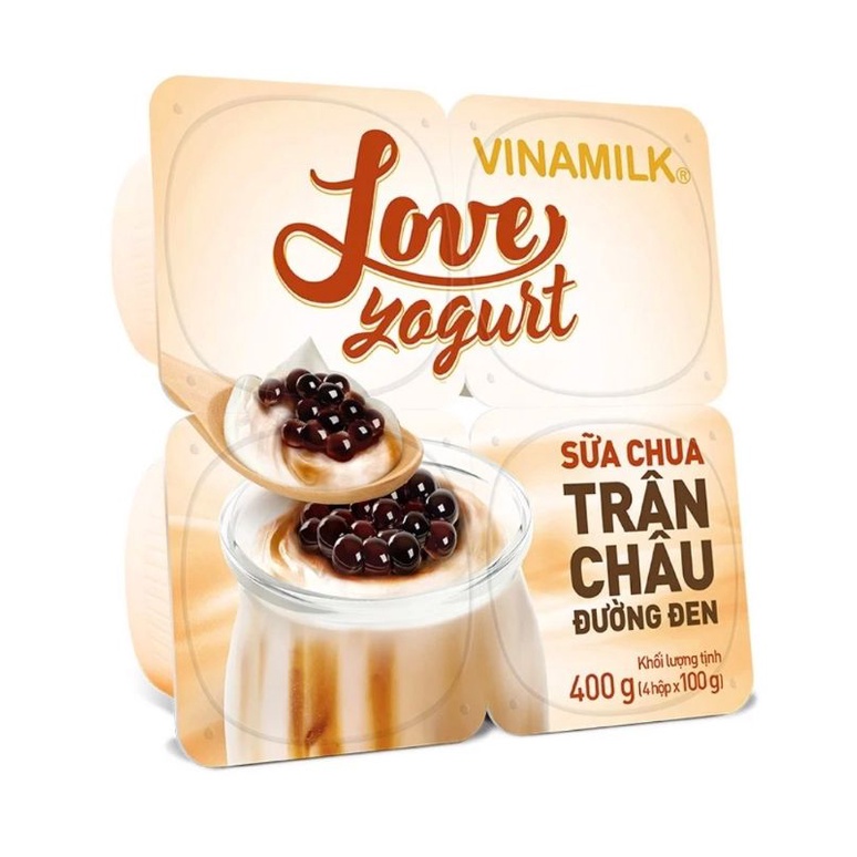 MỚI! LỐC 4 SỮA CHUA HẠT TRÂN CHÂU ĐƯỜNG ĐEN VINAMILK LOVE YOGURT