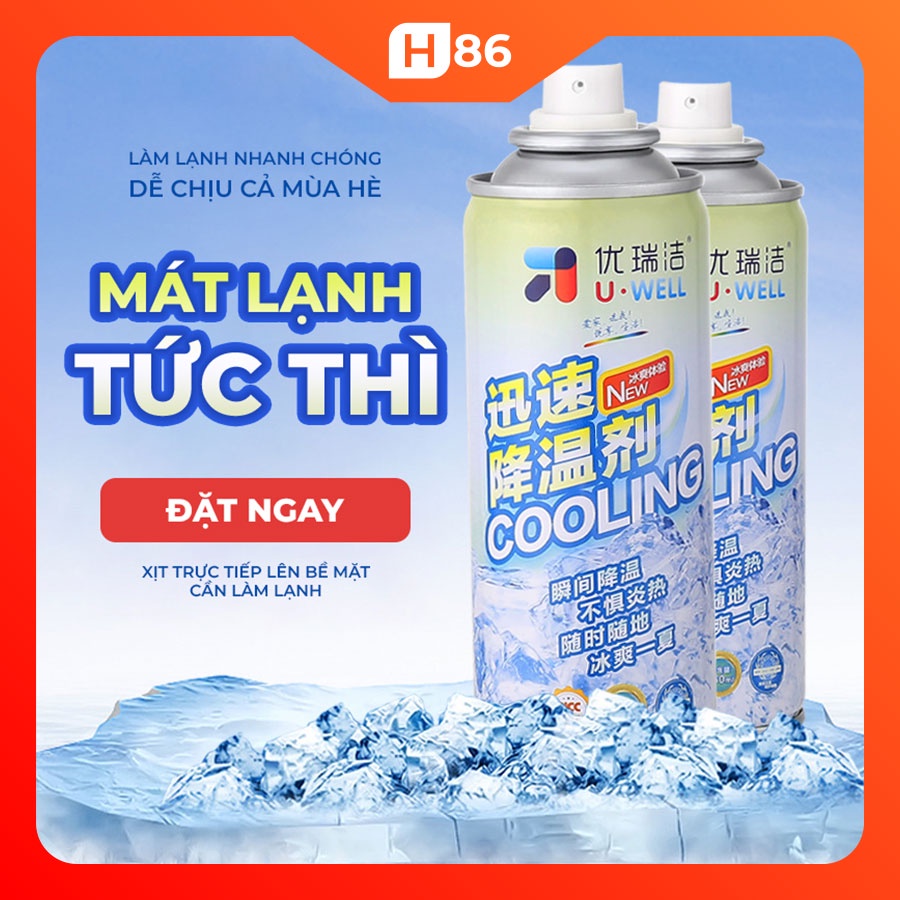 Bình xịt làm lạnh tức thời 260ml U-Well. Làm lạnh tức thời, hạ nhiệt mùa hè