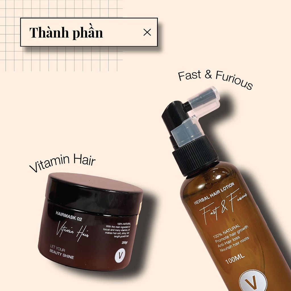 Combo Kích Mọc Tóc Dày Dặn, Chắc Khỏe Cho Tóc Đen Tự Nhiên COMBO 8 VyvyHaircare 350ml