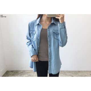 Top588 áo sơ mi denim nữ dài tay