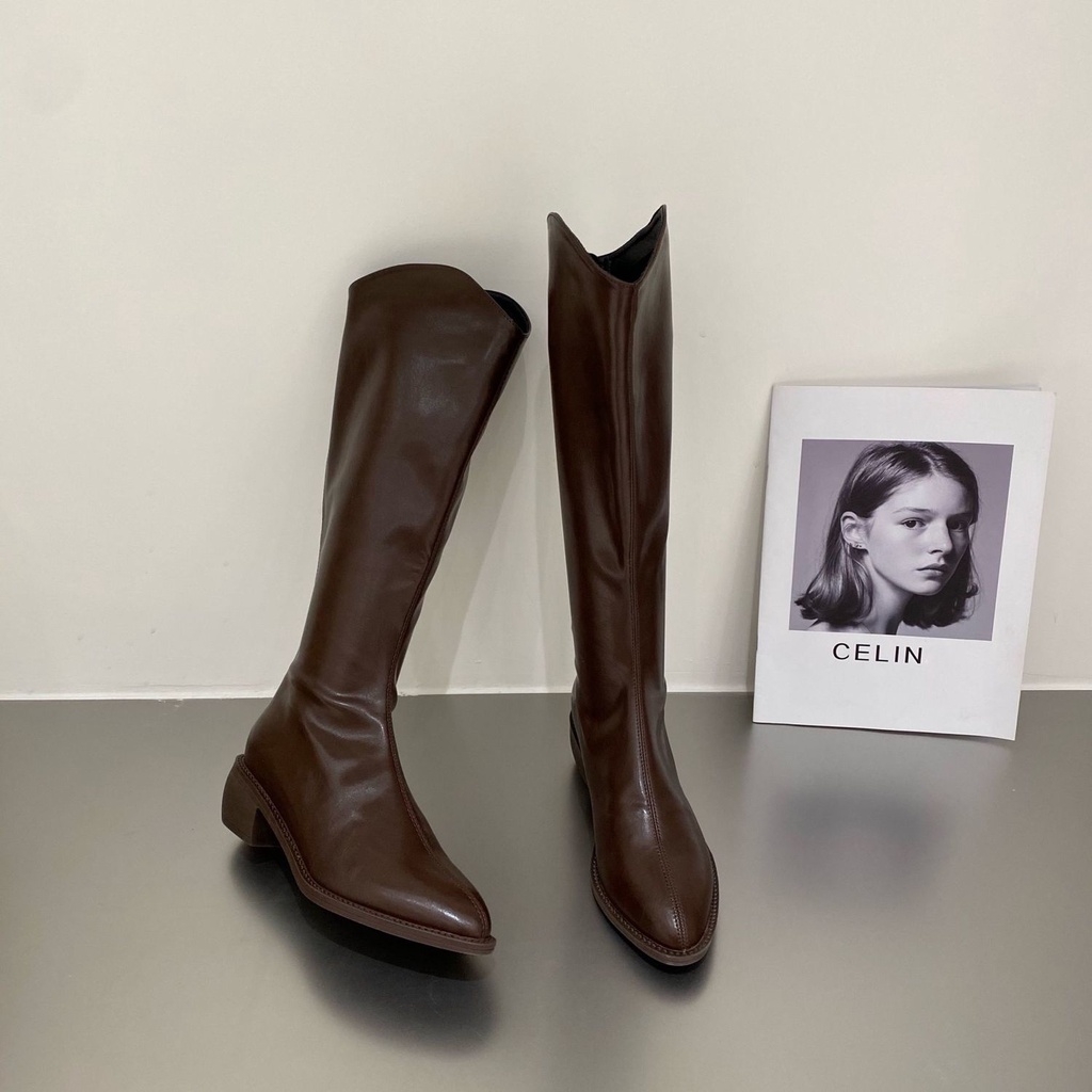 Giày bốt cổ cao phong cách cao bồi phương Tây thời trang thu đông cho nữ