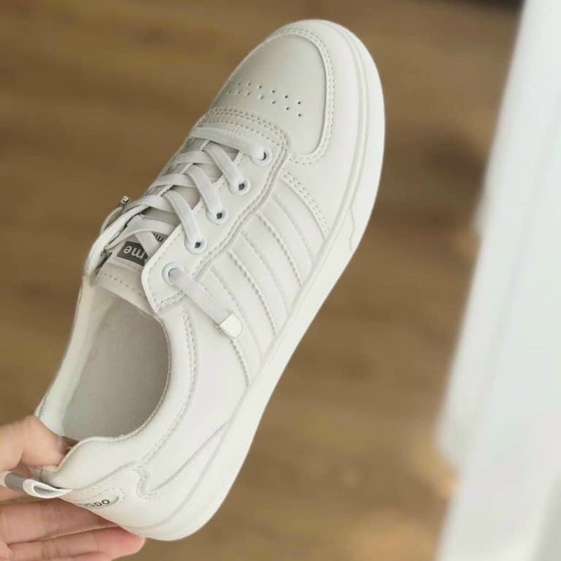 Giày thể thao nữ không cần buộc dây trắng kem 3 vạch, giày sneaker nữ đế êm thích hợp đi làm đi bộ, hàng chuẩn loại 1