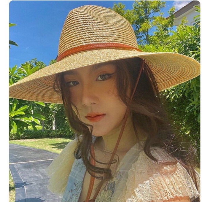 Mũ rơm đi biển Fedora Cowboy - dây da vành rộng - ( hàng loại 1)