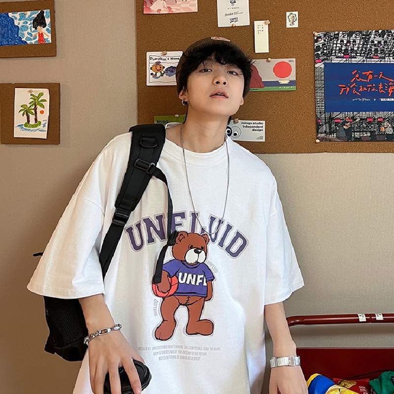 Áo Thun Tay Ngắn Dáng Rộng In Họa Tiết Hoạt Hình Phong Cách Hip Hop Hàn Quốc Thời Trang Cho Nam