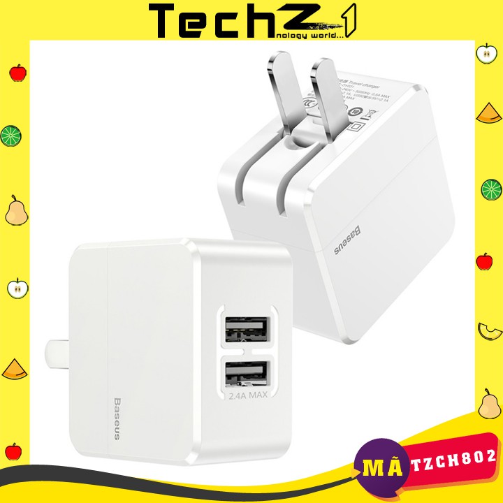 Củ sạc nhanh 2 cổng USB hãng Baseus 5V/3.4A/17W MAX - Mã TZCH802