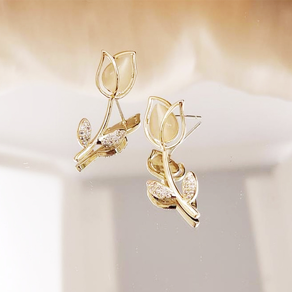 Hoa Tai Hình Hoa Tulip Đính Đá Thời Trang Sang Trọng Cho Nữ