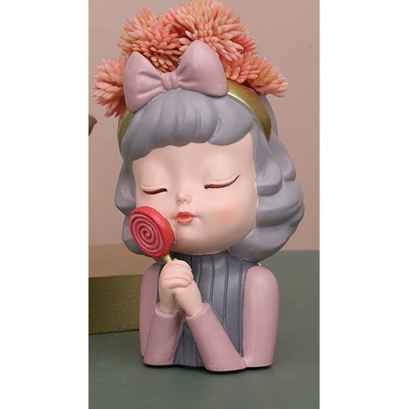 Khuôn silicon làm chậu hoa cây mọng nước cô gái Lollipop đúc resin epoxy