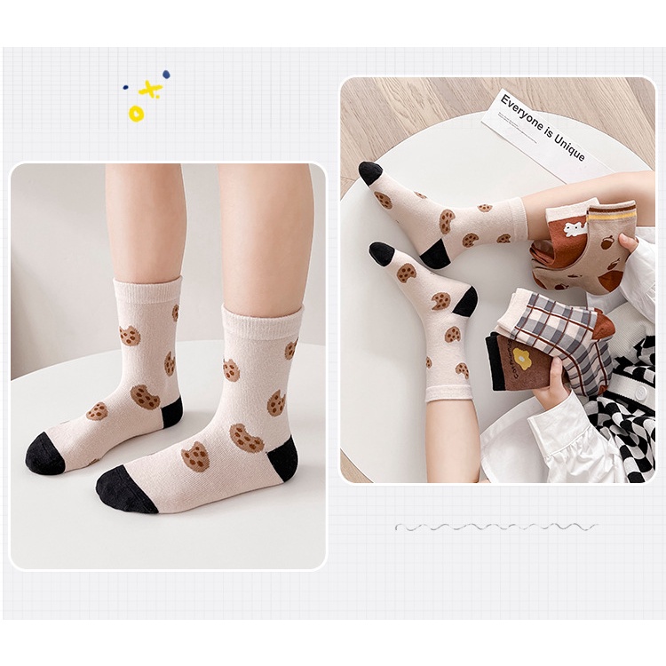 Set 5 Đôi Vớ Cotton Thoáng Khí Họa Tiết Hoạt Hình Cho Bé