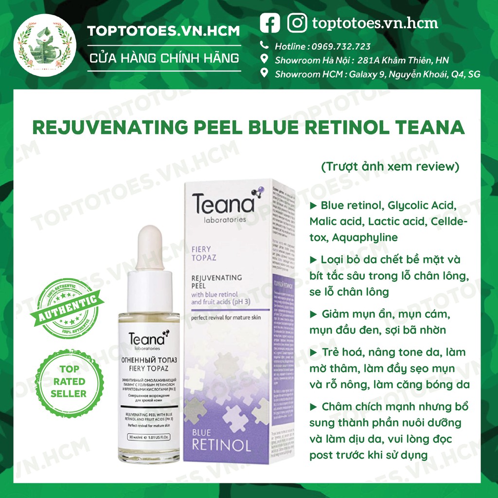 Tẩy da chết hoá học Teana Blue Retinol Fiery Topaz Rejuvenating Peel cho da căng bóng, láng mướt, giảm mụn