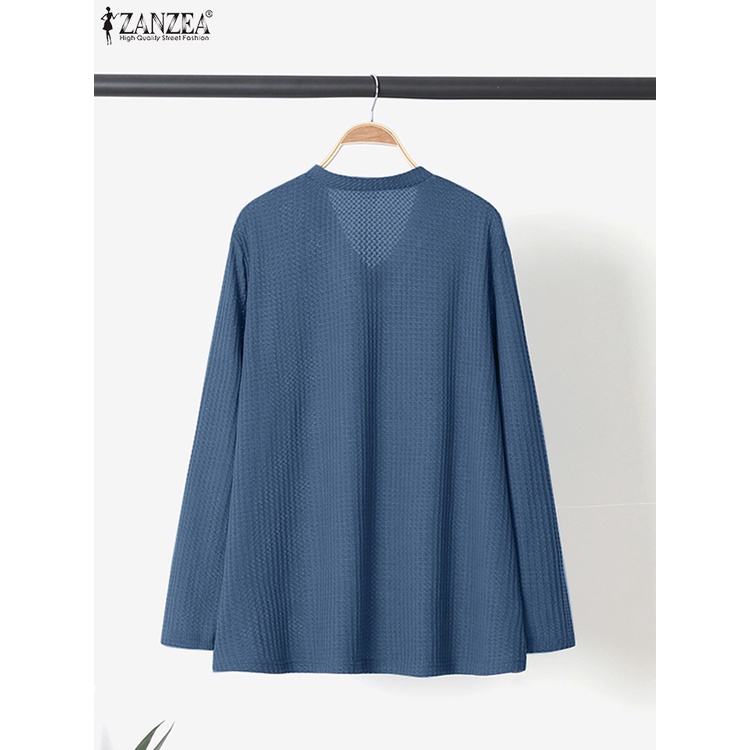 Áo kiểu ZANZEA dáng rộng cổ V dài tay thời trang vintage Châu Âu nữ tính