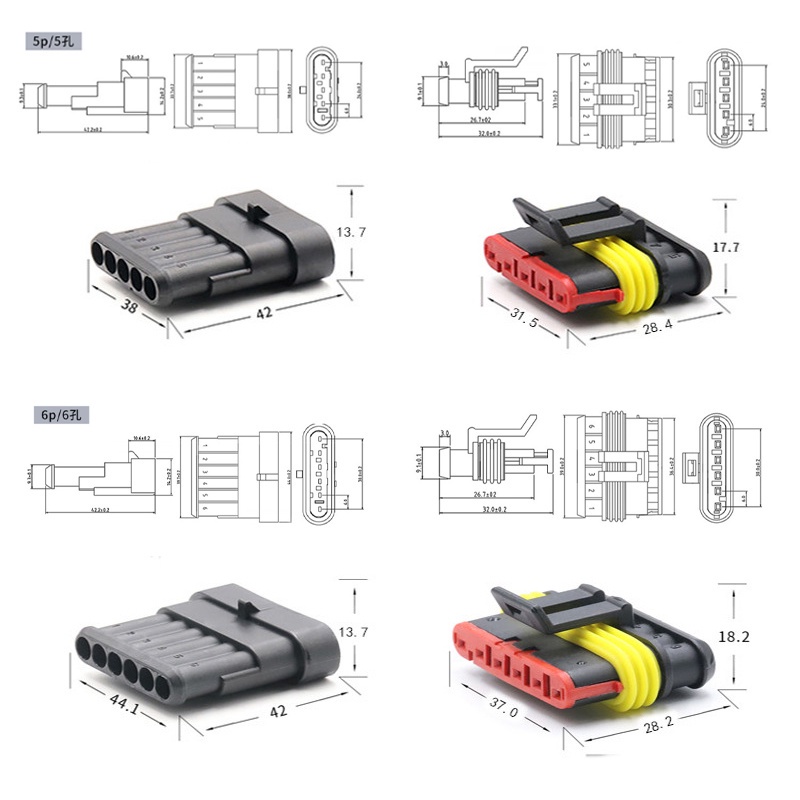 Bộ 5 Đầu Nối Dây Điện 1 / 2 / 3 / 4 / 5 / 6-pin Chống Thấm Nước