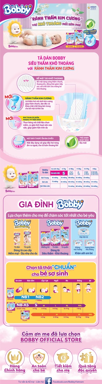 Miếng lót bobby newborn 1(108m)tặng 3 miếng xs/ bobby newborn / tã dán xs 72 tặng