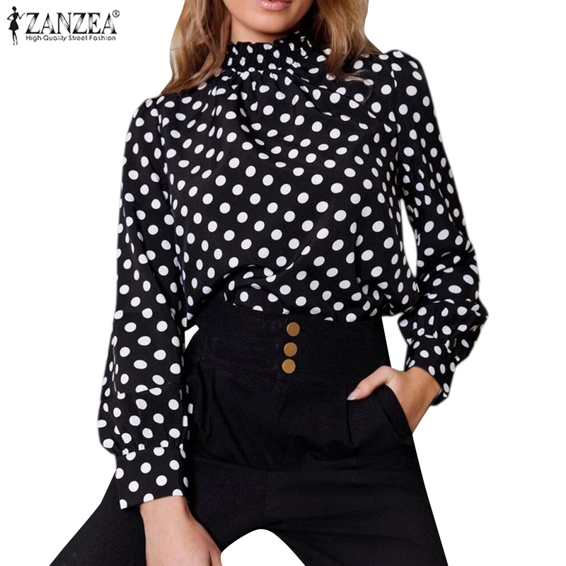 Áo sơ mi Zanzea chấm bi cổ đứng tay dài thời trang cho nữ