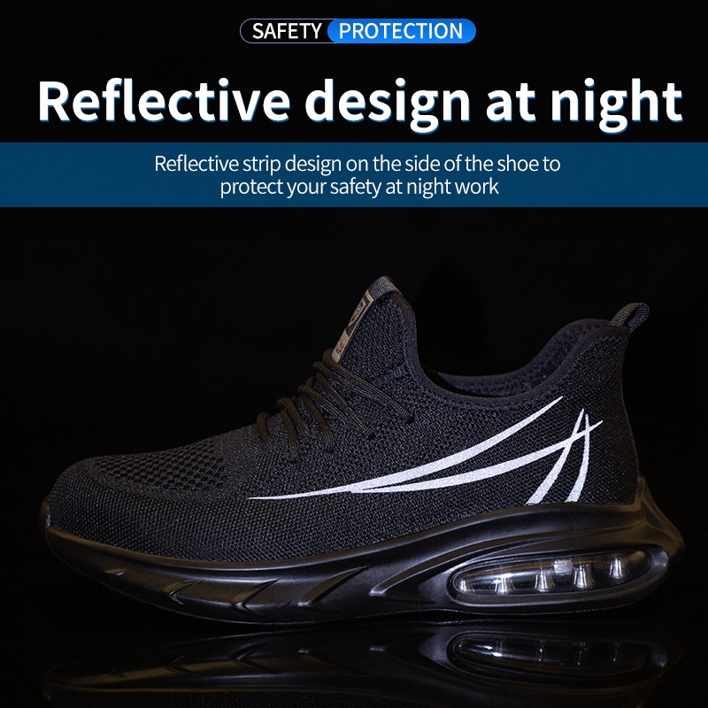Giày Sneaker Bảo Vệ An Toàn Siêu Nhẹ Chống Va Chạm Chống Mài Mòn Phối Lưới Thép Cho Nam