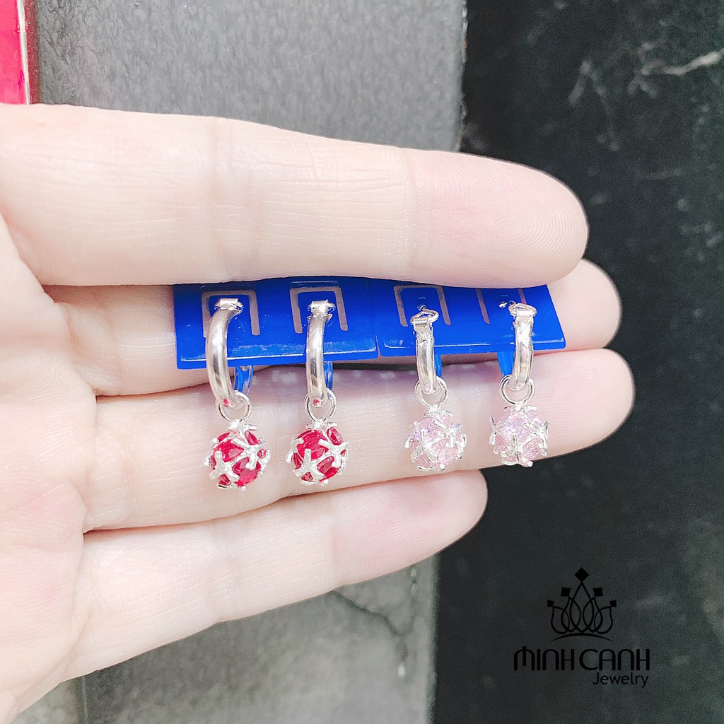 Bông Tai Bạc Trẻ Em Quả Cầu Treo Đá Minh Canh Jewelry