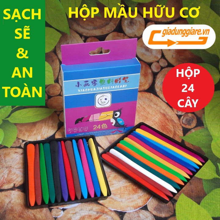 (Hộp 24 cây) SÁP MẦU HỮU CƠ TỰ NHIÊN cho bé tập tô tập vẽ không phai mầu, không dơ tay, không gây hại - giadunggiare.vn