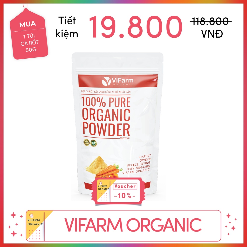 Bột Cà Rốt Nguyên Chất ViFarm 50gram Bổ Sung Vitamin A, Bột Cà Rốt Hữu Cơ Dinh Dưỡng Và Detox