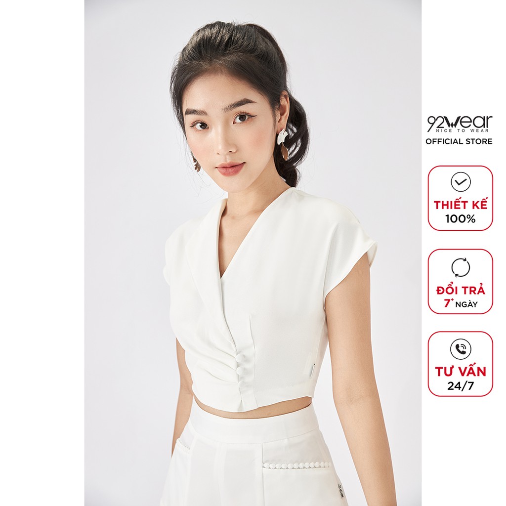 Áo sơ mi Croptop 92WEAR vạt lệch công sở đi dạo ASA1618