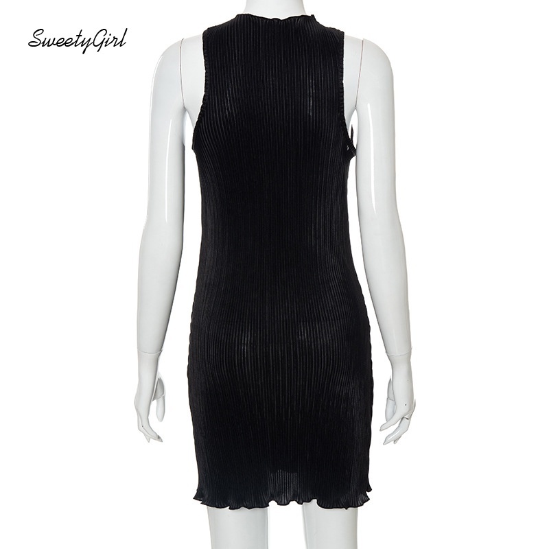 Đầm Mini Sát Nách Cổ Tròn Màu Trơn Dáng Rộng Thời Trang Đường Phố Cho Nữ