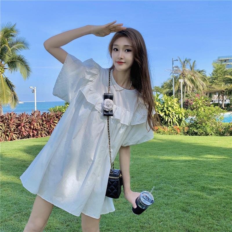 Đầm chữ A cổ Peter Pan dáng rộng thời trang mùa hè phong cách Hàn Quốc